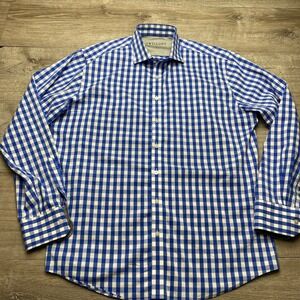 Twillory Shirt Performance Tailored Fit Mens 17.5 36/37 Blue Gingham Dress Shirt